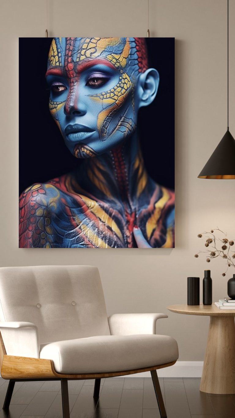 Abstrakte Körperbemalung als Wandbild