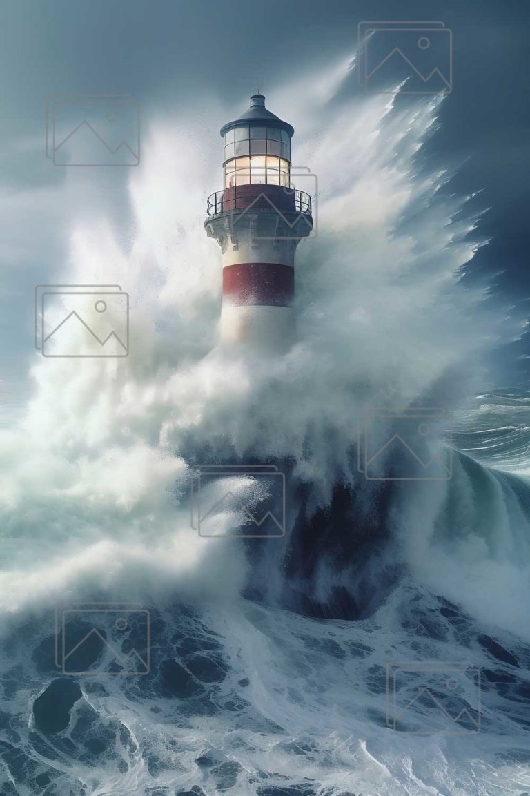Leuchtturm im Sturm - Wandbild
