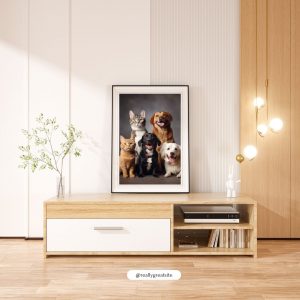 Hunde und Katzen vereint auf einem Bild Arbeitszimmer Wandbild