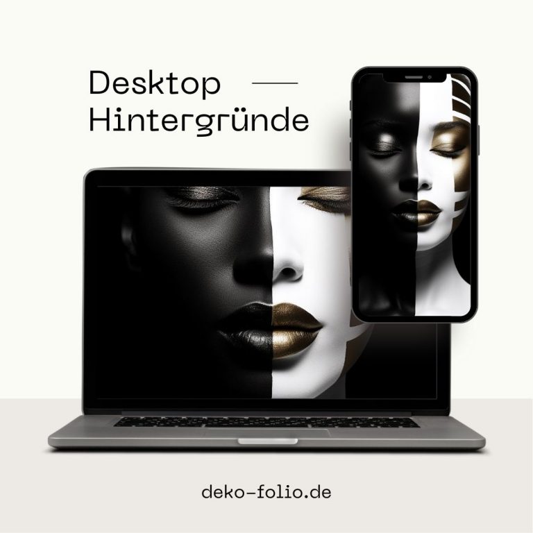 Nahaufnahme einer Frau in den Farben Schwarz Weiss Gold als Wandbild und für PC Smartphone