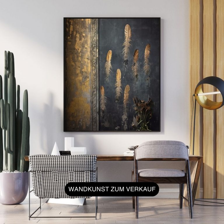 Vogelfedern Blattgold-Verzierung als Wandbild für Wartezimmer