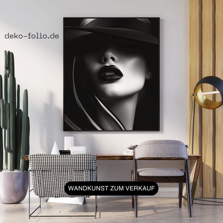 Eleganz in Monochrom - Frau mit Hut als Wandbild für Arztpraxis Wartezimmer